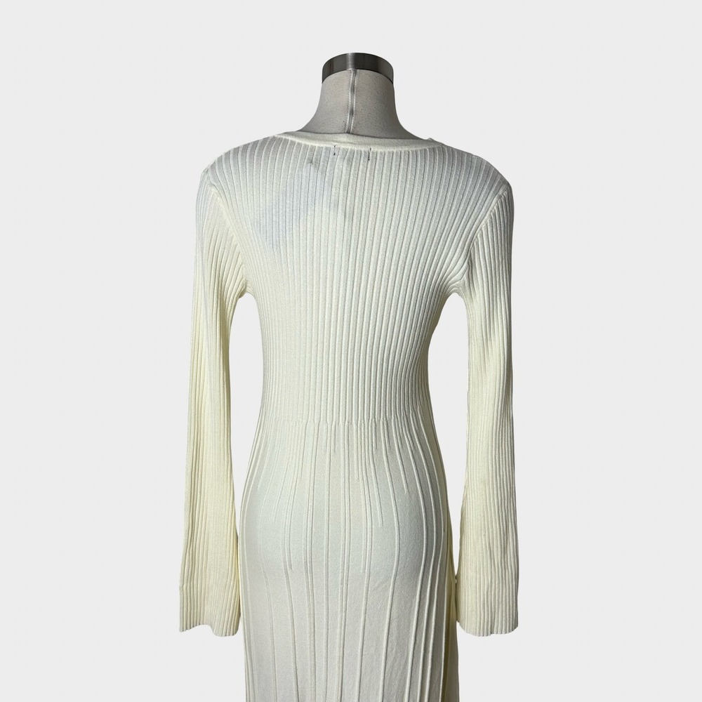 Nasty Gal Cream Ribbed V-Neck Midi Dress - Picture 7 of 15